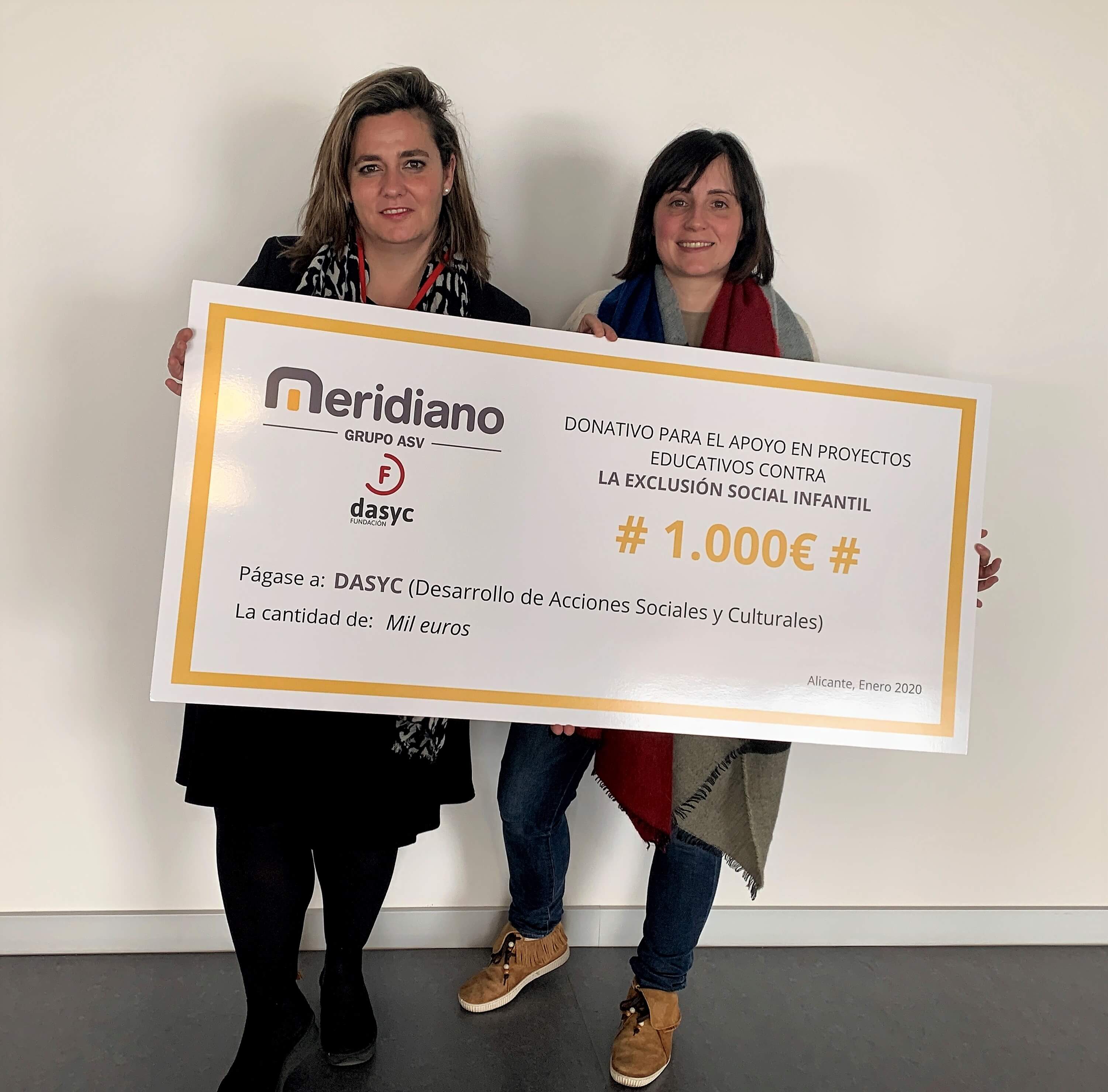 Meridiano dona 2.000 euros a las Fundaciones Dasyc Alicante y Trans Málaga
